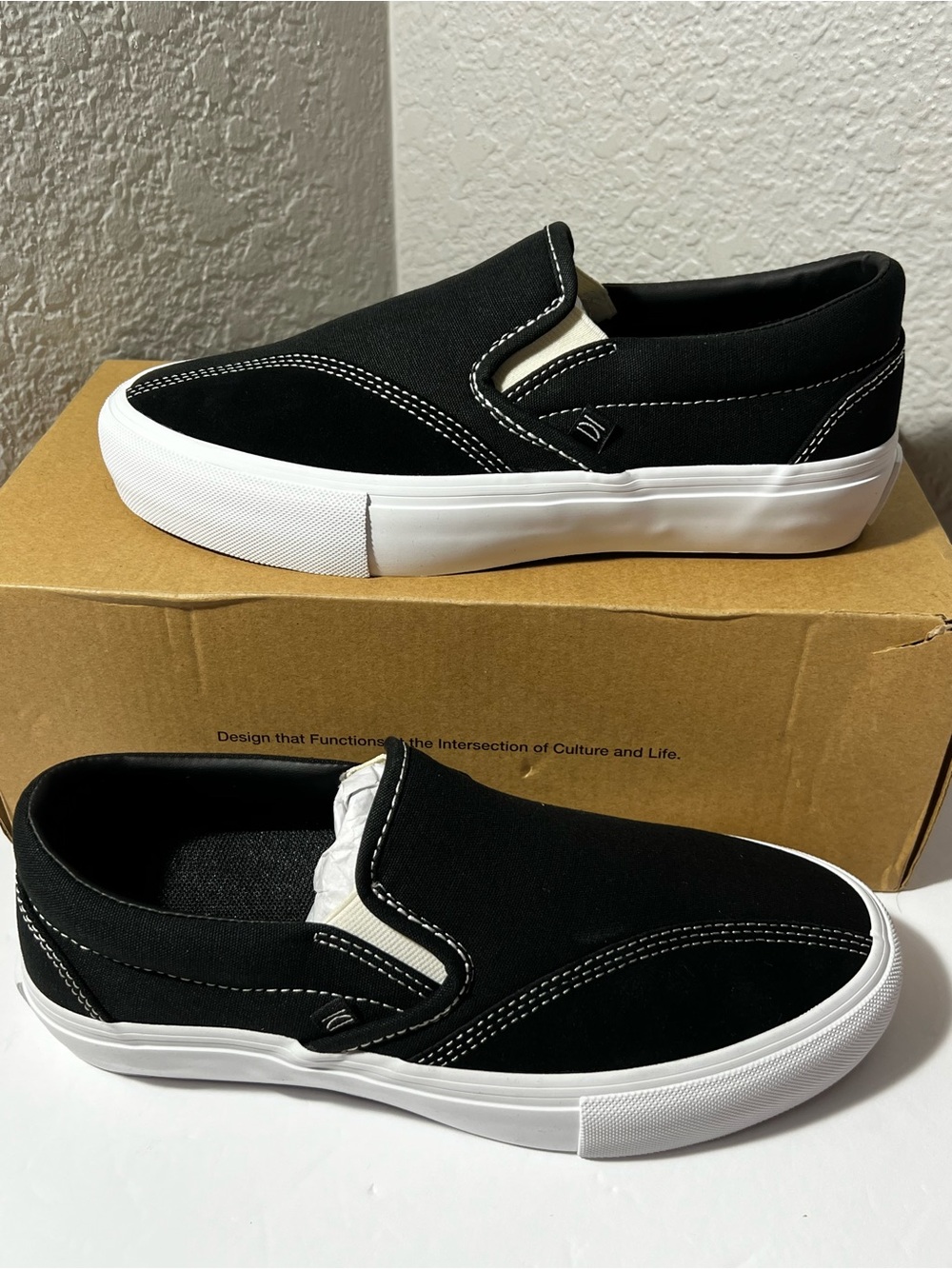Clearweather Dodds Black Canvas Slip-On skater casual Sneakers Men 5.5 Women 7